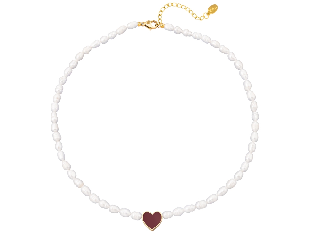 Heart Pearl ketting bordeaux