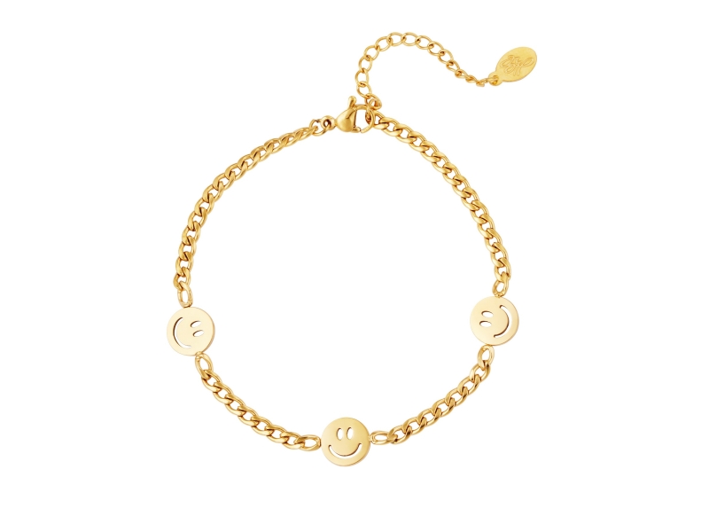 Smiley armband goud