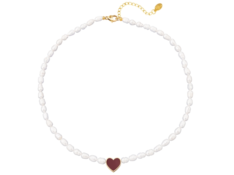 Heart Pearl ketting bordeaux